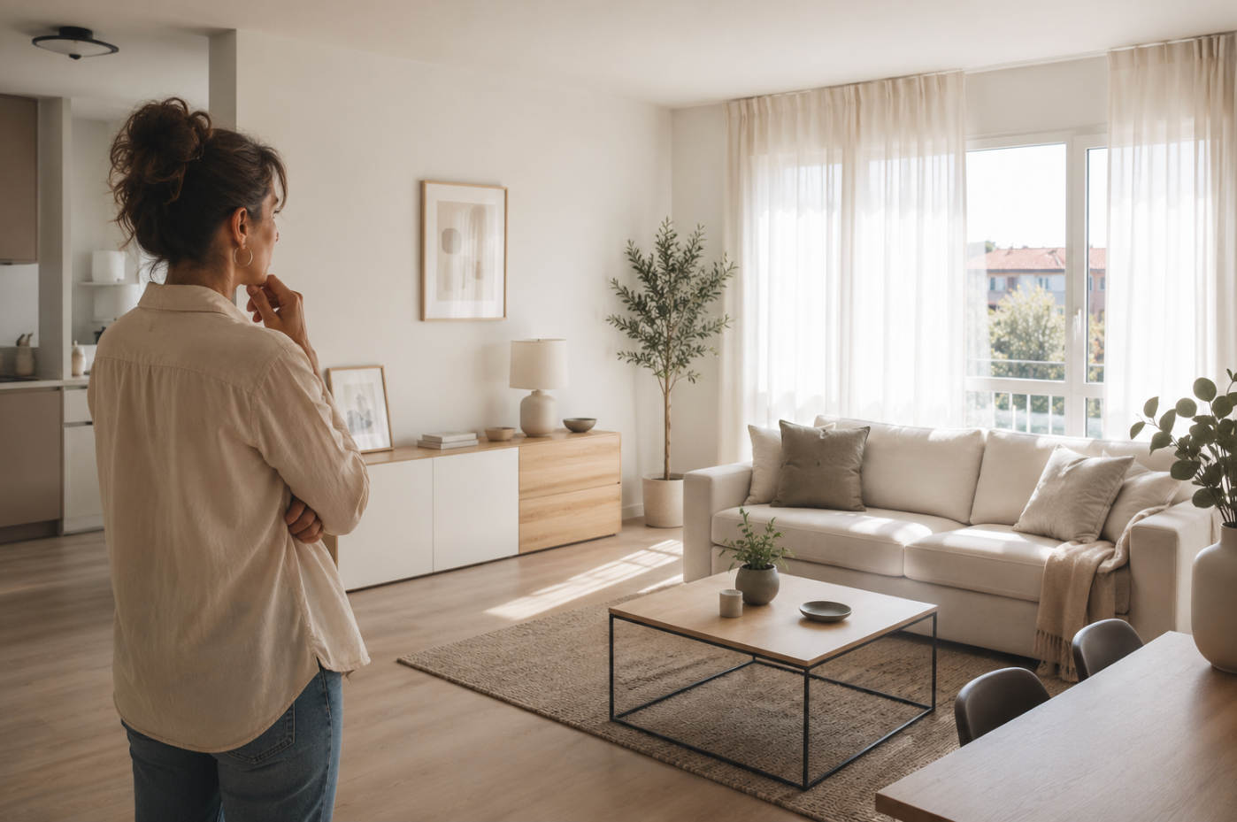 Proprietario che osserva la propria casa prima di metterla in vendita.